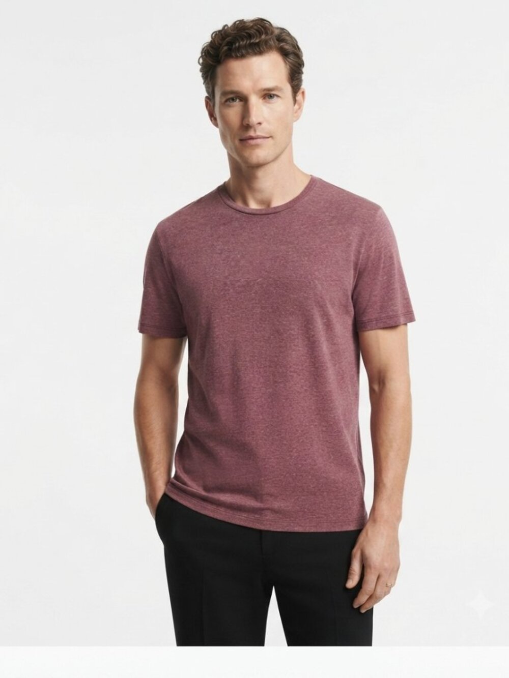 J CREW MEN'S COTTON CASHMERE BLEND TEE IN BURGUNDY - M